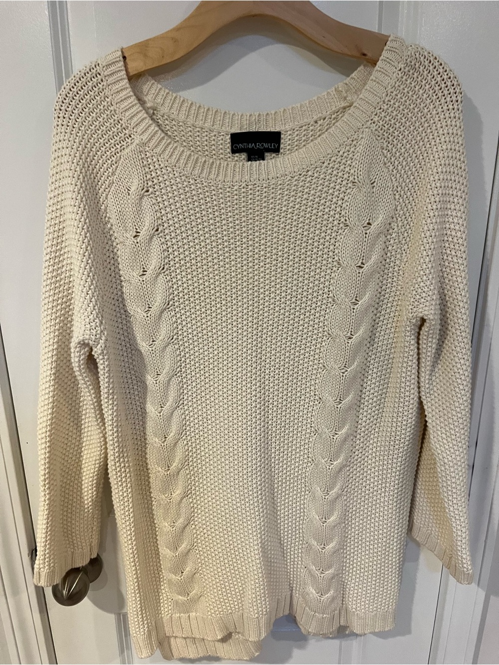 Cynthia Rowley Cream Cable-Knit Sweater with button down back